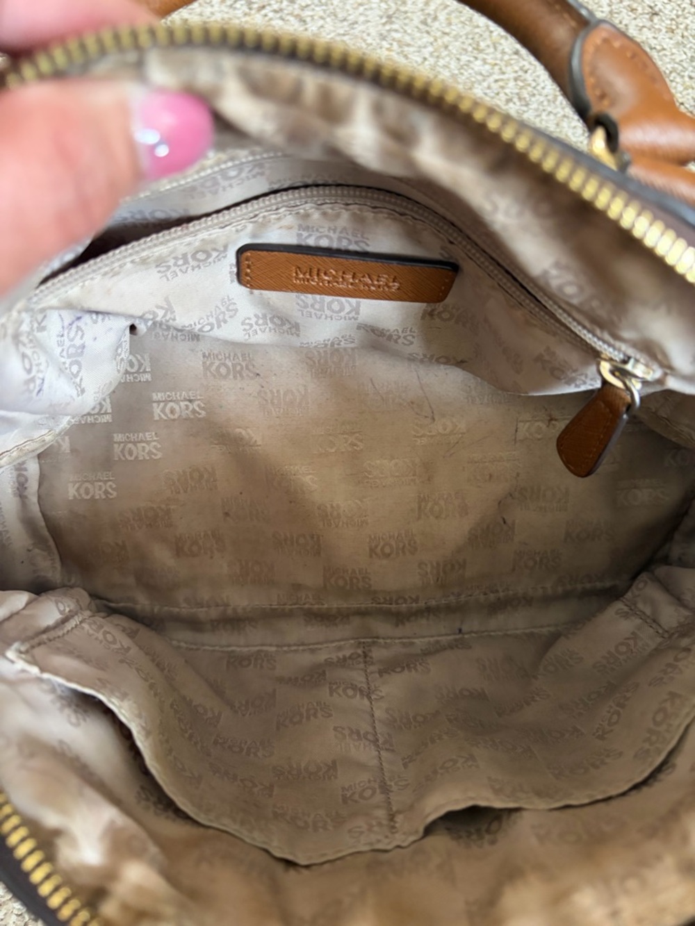Michael Kors Beige and Tan Logo Dome Satchel - Picture 2 of 7